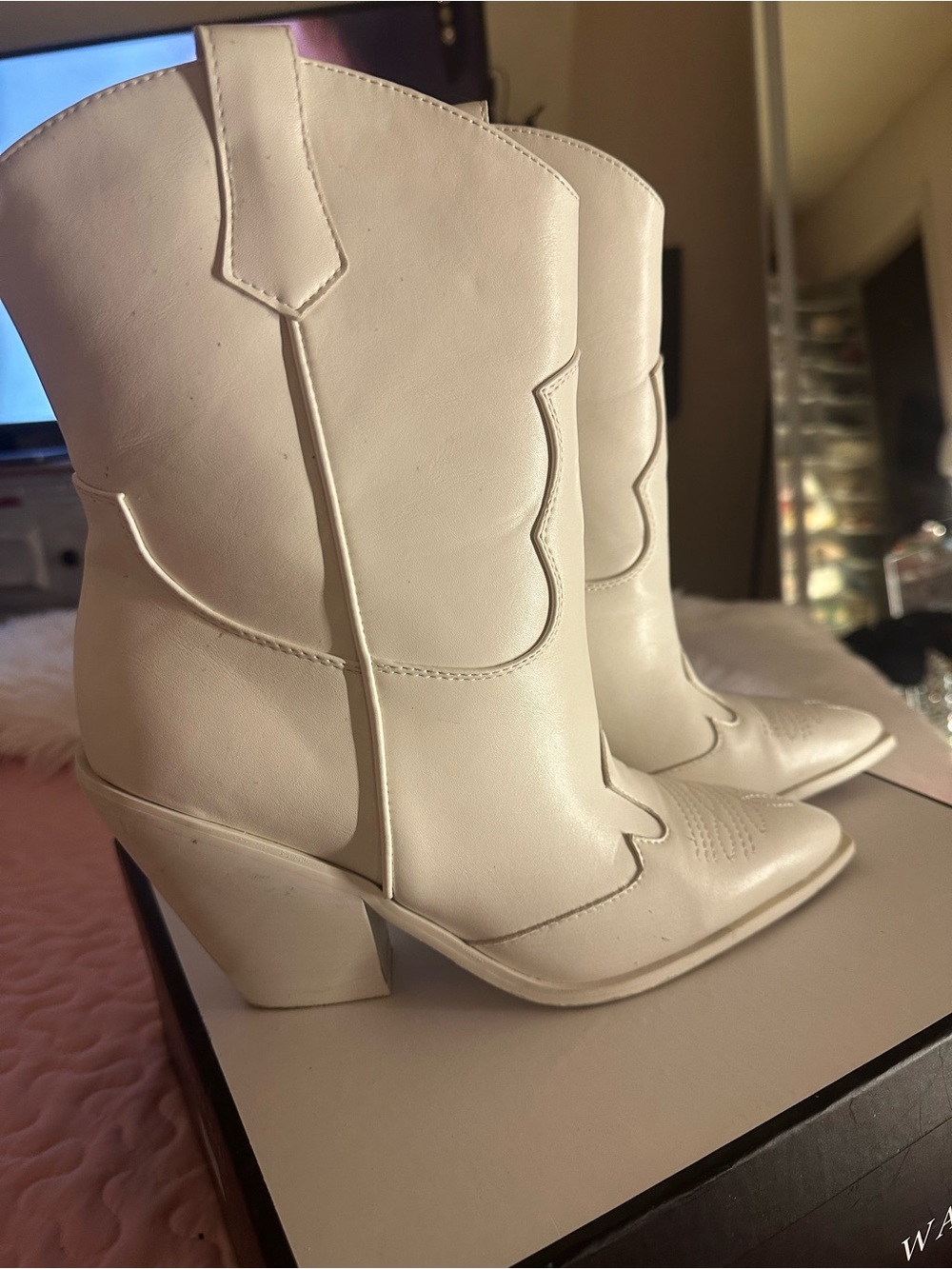 White Western Ankle Boots - Women's Fashion Cowboy Heel